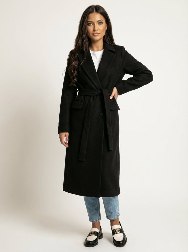 Trench Long Ceinturé à Revers Femme