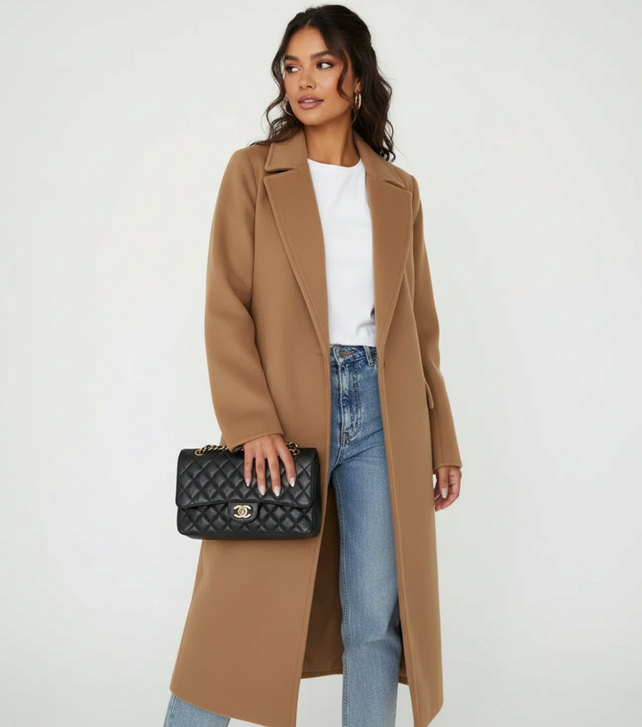 Trench Long Ceinturé à Revers Femme