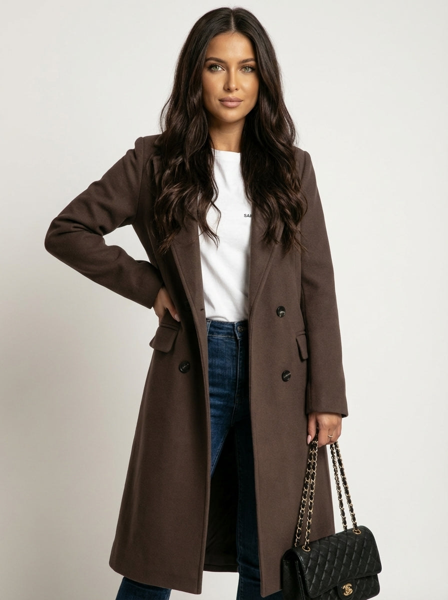 Trench Long Ceinturé à Revers Femme