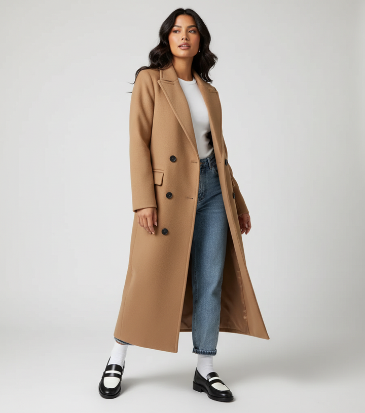 Trench Long Ceinturé à Revers Femme