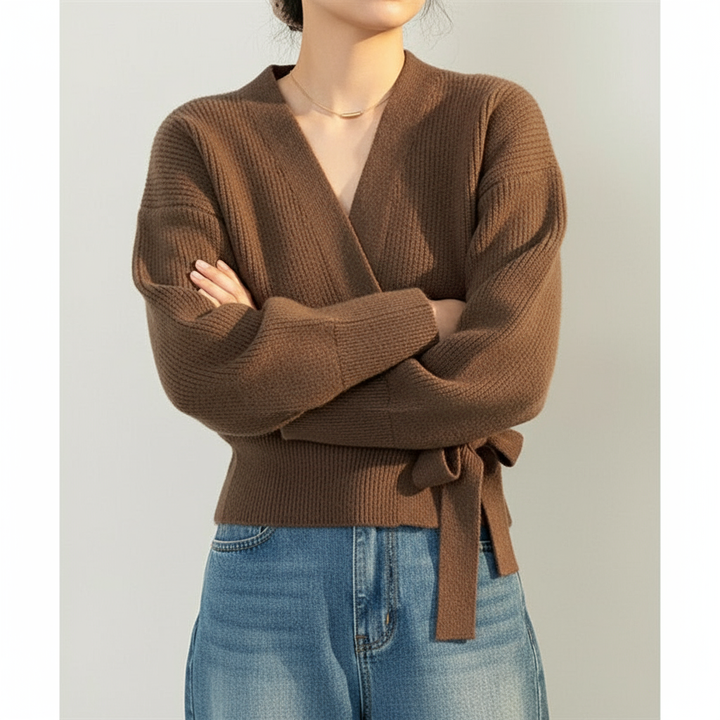 Pull Cache-cœur en Maille Ceinturé Femme