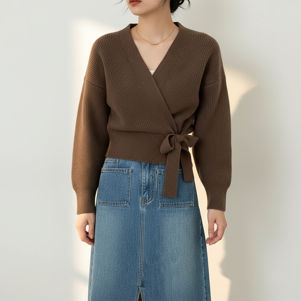 Pull Cache-cœur en Maille Ceinturé Femme
