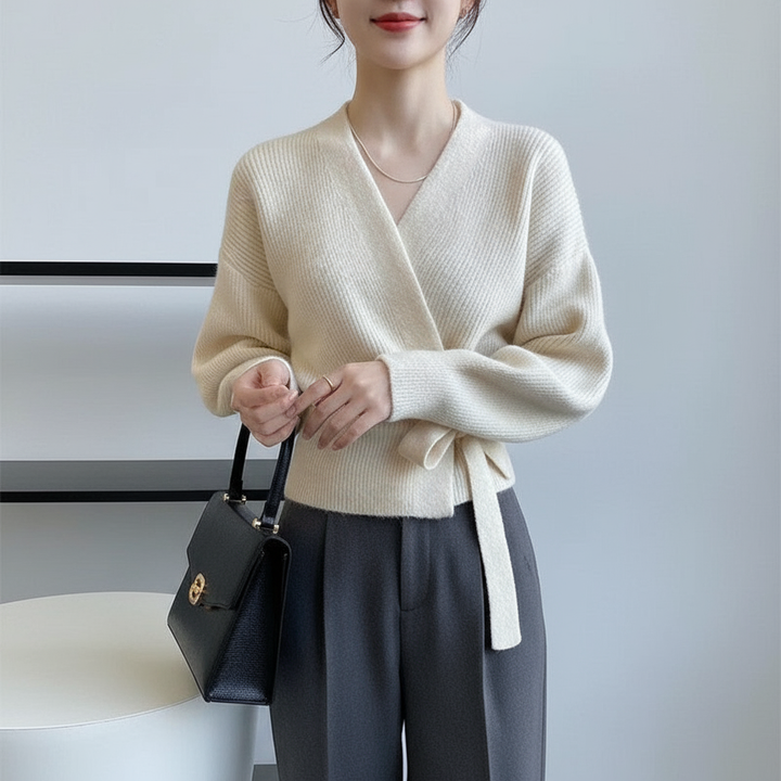 Pull Cache-cœur en Maille Ceinturé Femme