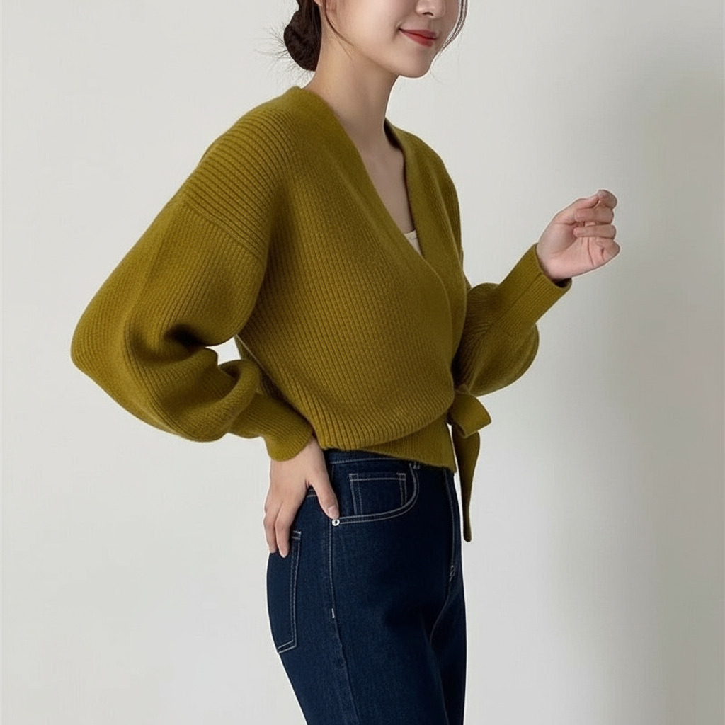 Pull Cache-cœur en Maille Ceinturé Femme