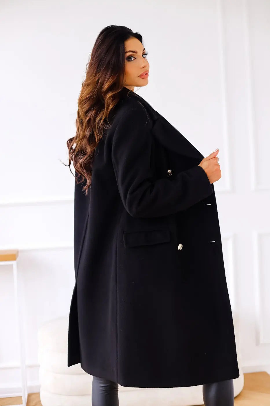 Manteau Cape Long à Double Boutonnage Femme