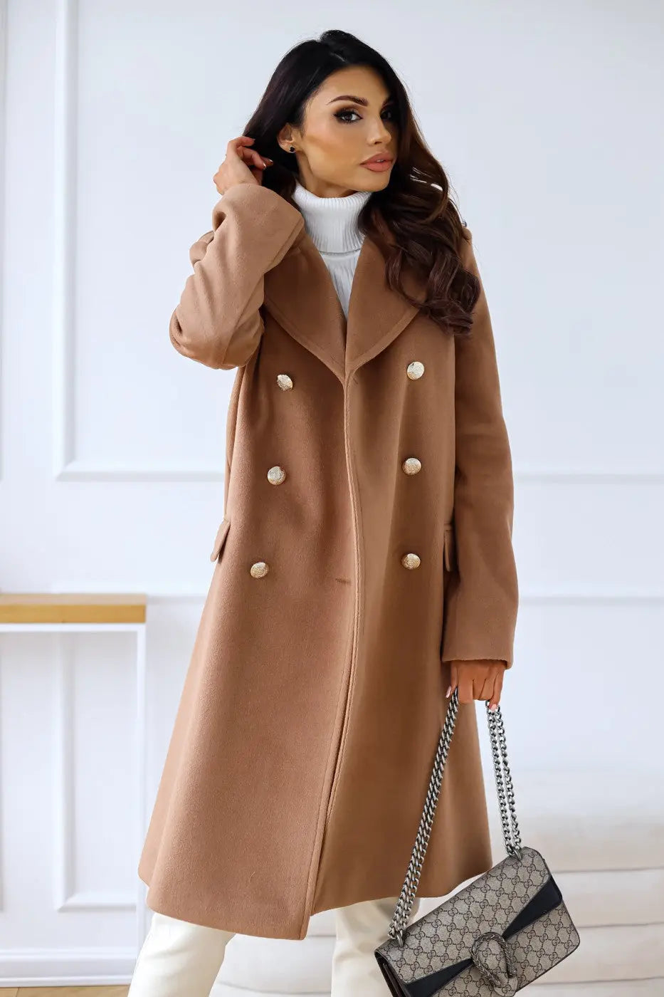 Manteau Cape Long à Double Boutonnage Femme