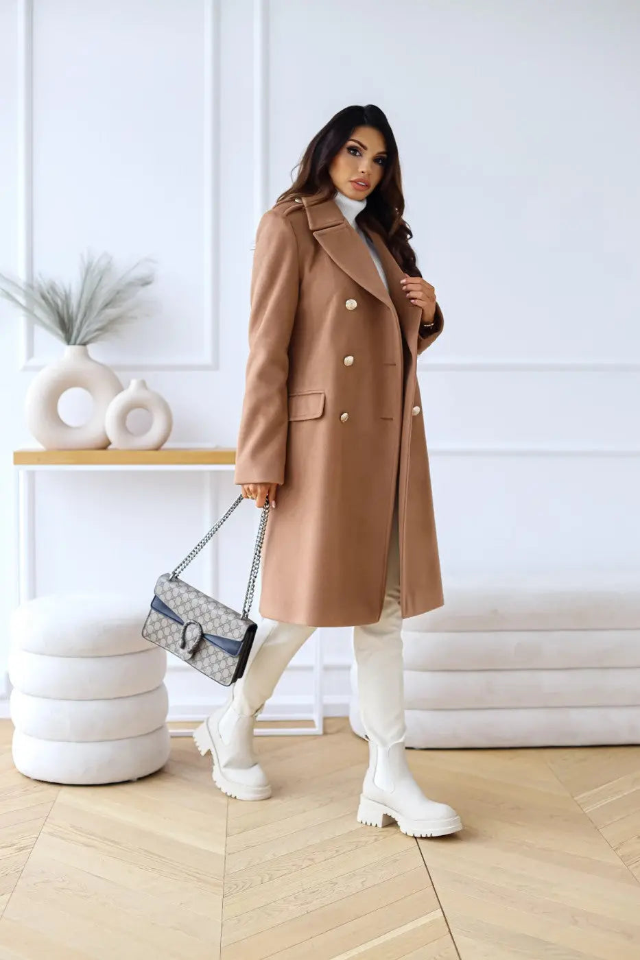 Manteau Cape Long à Double Boutonnage Femme
