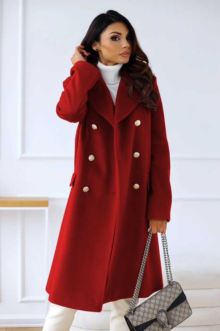 Manteau Cape Long à Double Boutonnage Femme