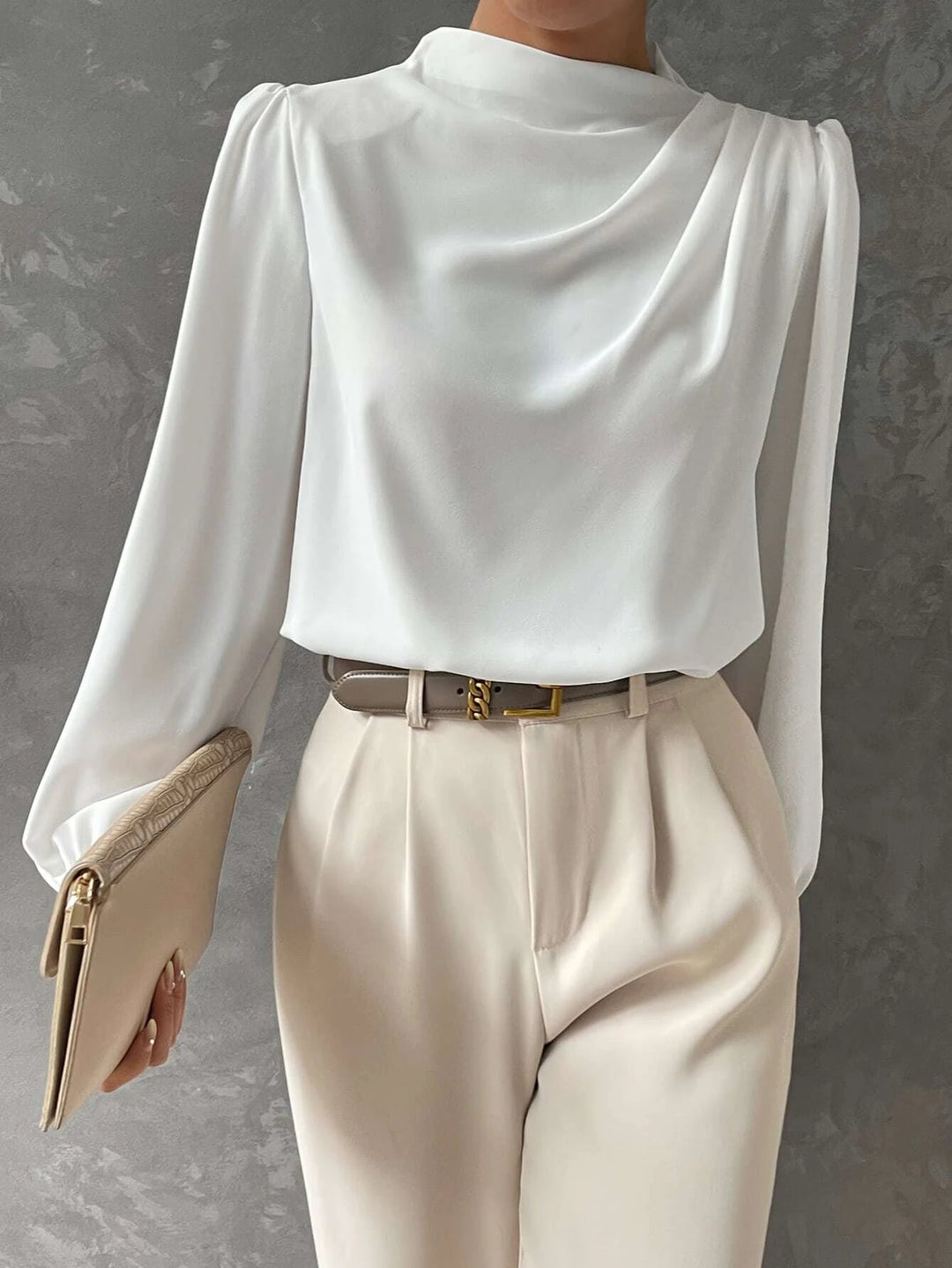 Blouse à Col Montant Manches Longues Femme