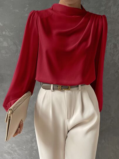 Blouse à Col Montant Manches Longues Femme