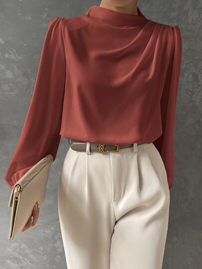 Blouse à Col Montant Manches Longues Femme