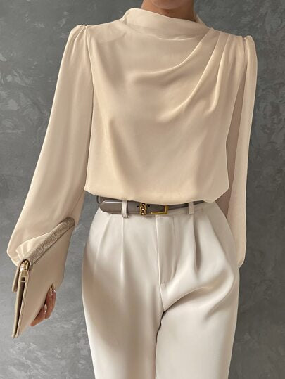 Blouse à Col Montant Manches Longues Femme
