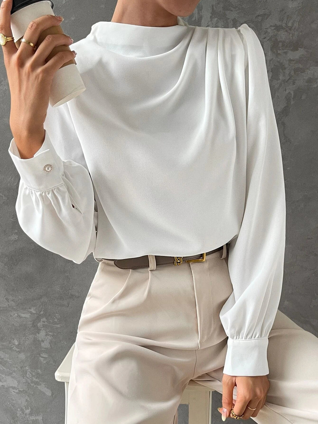 Blouse à Col Montant Manches Longues Femme