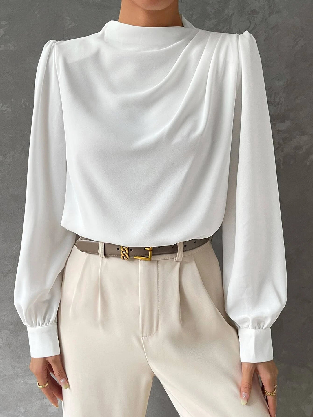 Blouse à Col Montant Manches Longues Femme