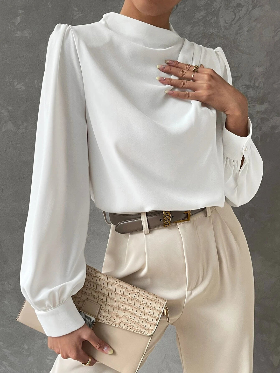 Blouse à Col Montant Manches Longues Femme