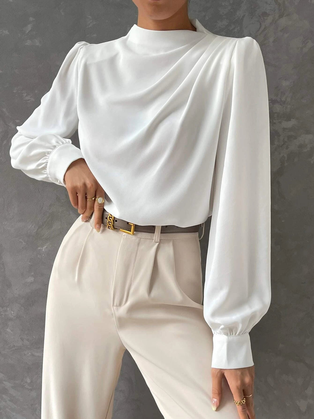 Blouse à Col Montant Manches Longues Femme