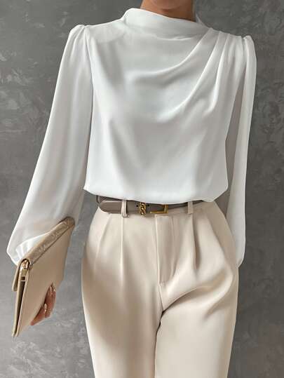Blouse à Col Montant Manches Longues Femme