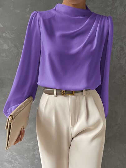 Blouse à Col Montant Manches Longues Femme