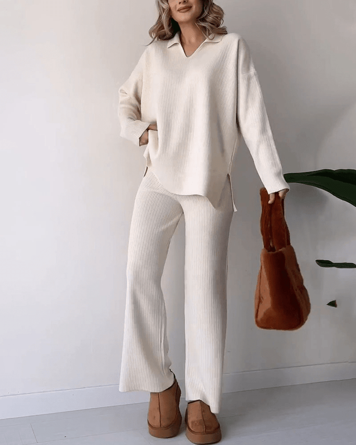 Ensemble Deux Pièces Côtelé à Pantalon Large Femme