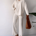Women's Ribbed Two-Piece Set with Wide-Leg Pants