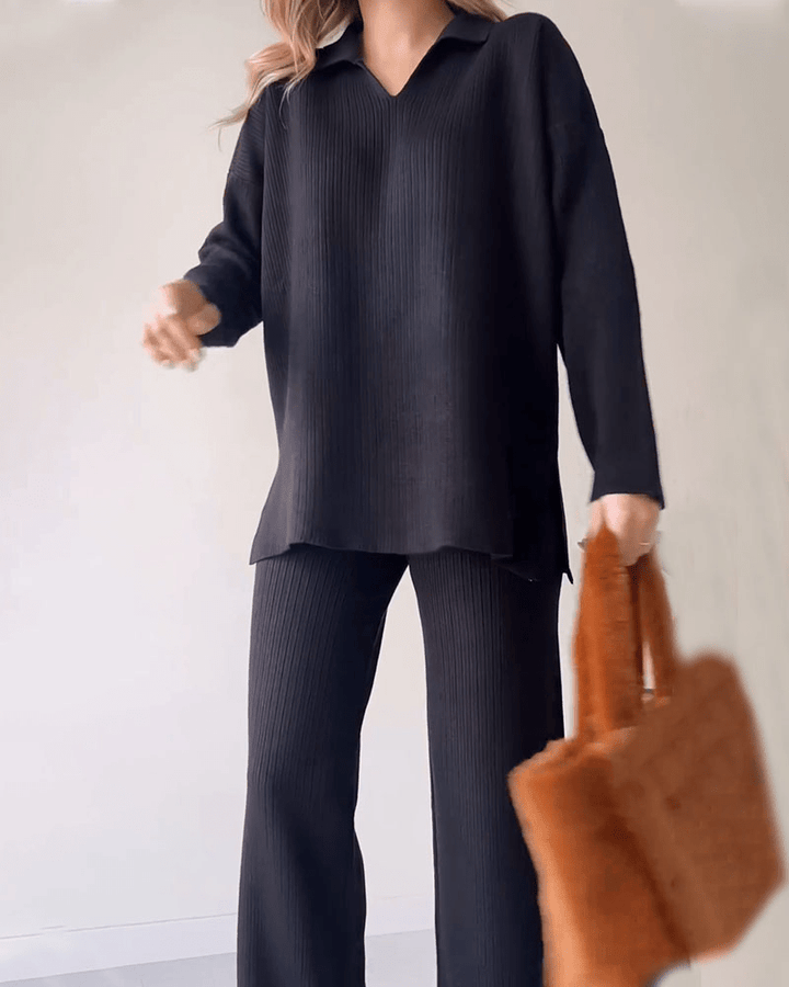 Ensemble Deux Pièces Côtelé à Pantalon Large Femme