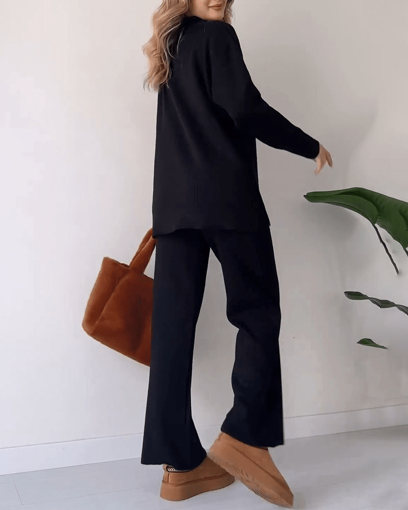Ensemble Deux Pièces Côtelé à Pantalon Large Femme