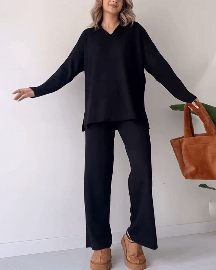 Ensemble Deux Pièces Côtelé à Pantalon Large Femme