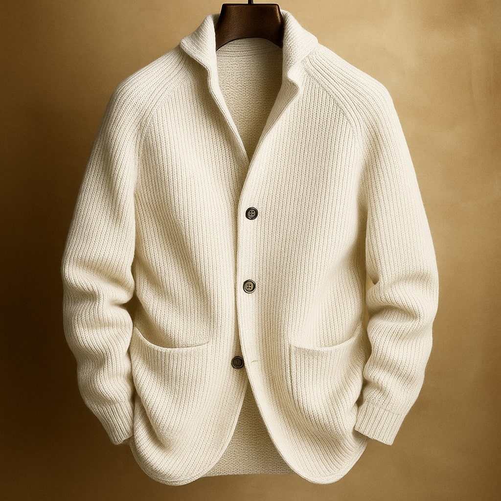 Cardigan en Maille Côtelée à Boutons Homme