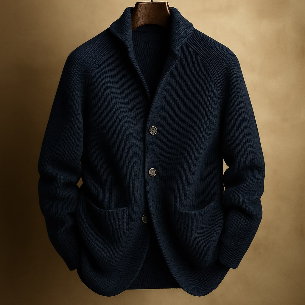 Cardigan en Maille Côtelée à Boutons Homme