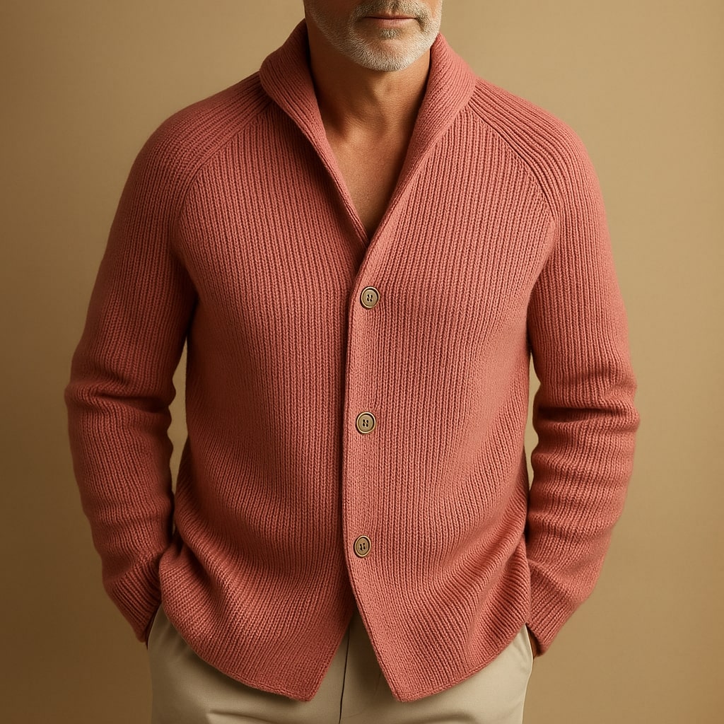 Cardigan en Maille Côtelée à Boutons Homme