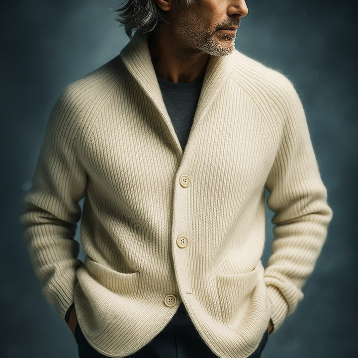 Cardigan en Maille Côtelée à Boutons Homme