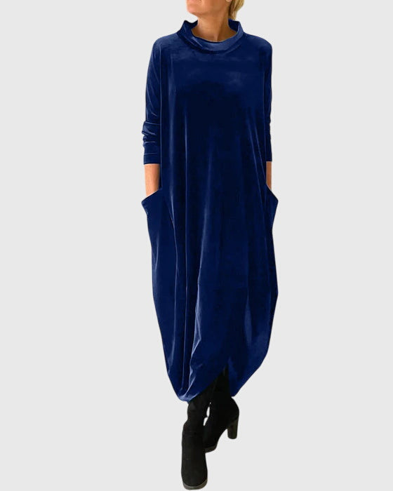 Robe Longue Ample à Col Montant Avec Poches Femme