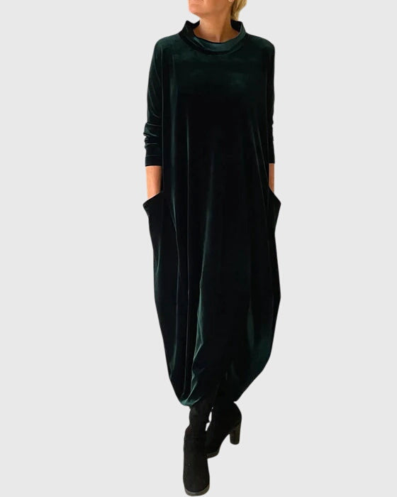 Robe Longue Ample à Col Montant Avec Poches Femme