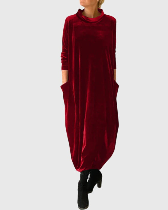 Robe Longue Ample à Col Montant Avec Poches Femme