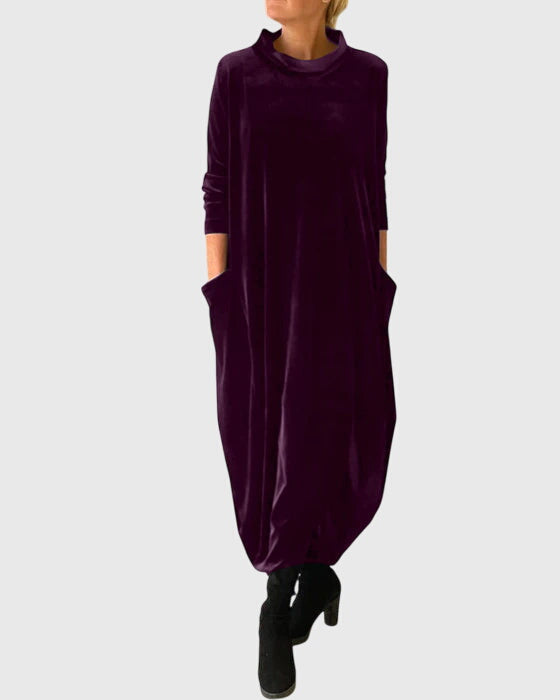Robe Longue Ample à Col Montant Avec Poches Femme