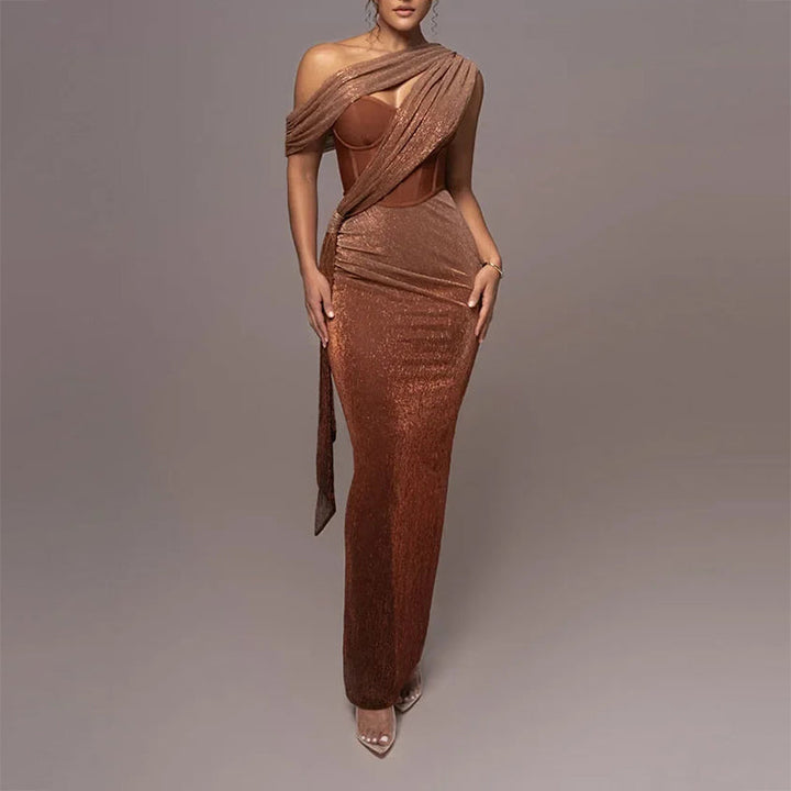 Robe Maxi Drapée Asymétrique Femme