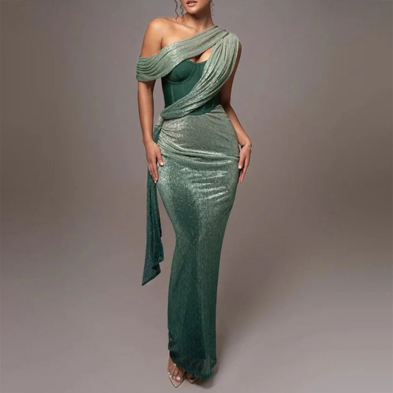 Robe Maxi Drapée Asymétrique Femme
