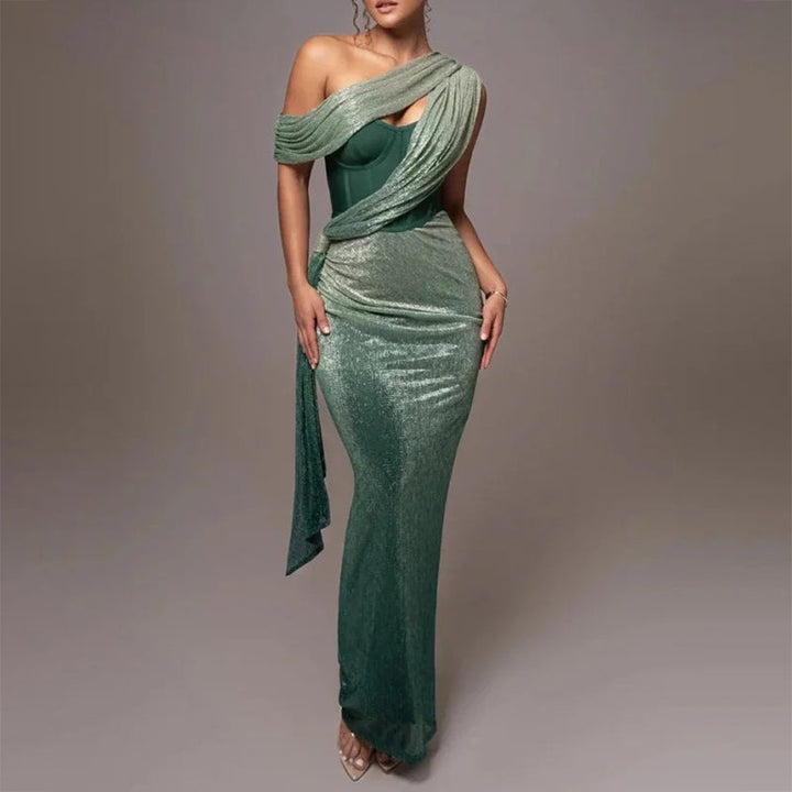 Robe Maxi Drapée Asymétrique Femme
