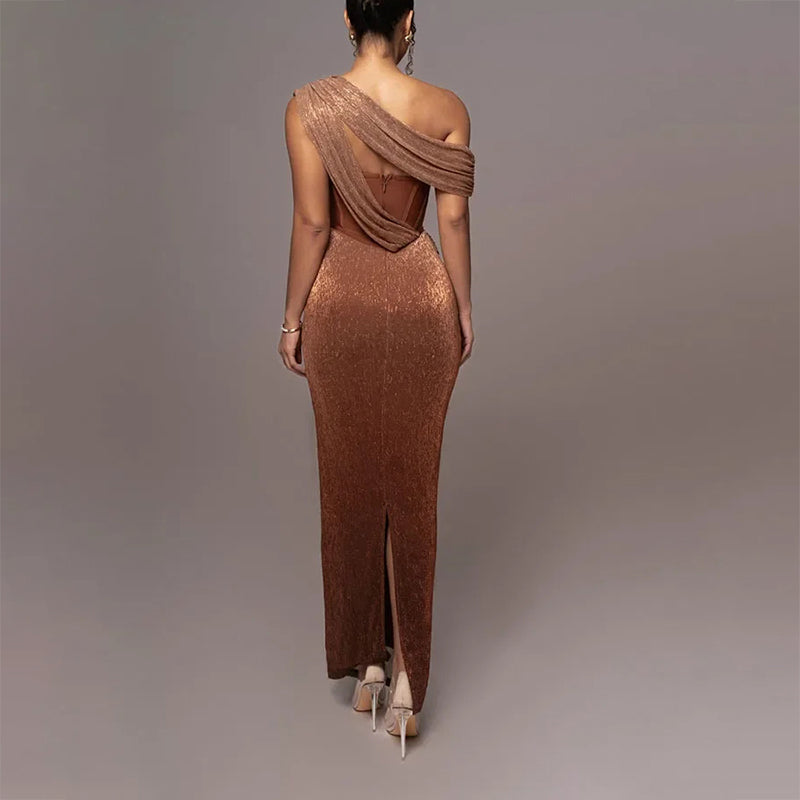 Robe Maxi Drapée Asymétrique Femme