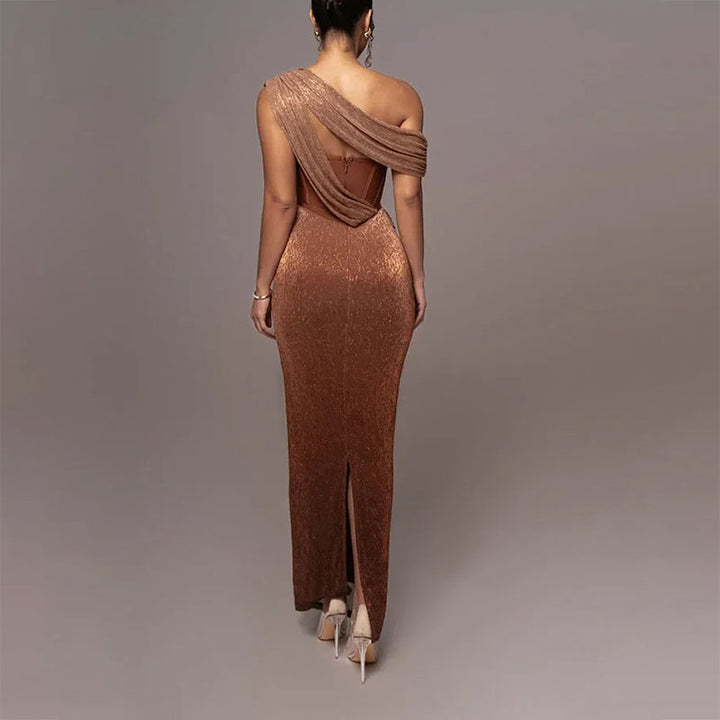 Robe Maxi Drapée Asymétrique Femme