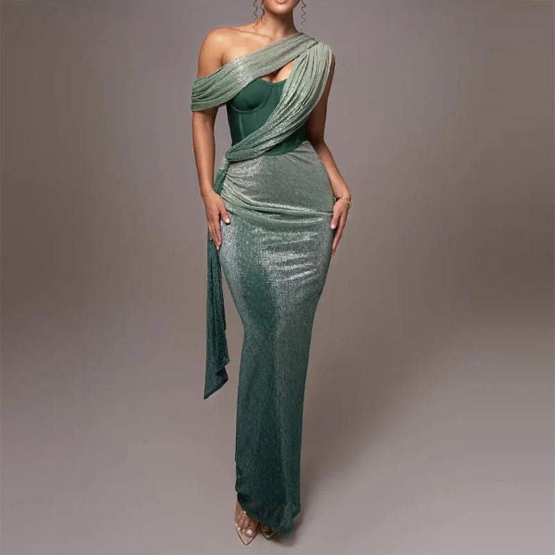 Robe Maxi Drapée Asymétrique Femme