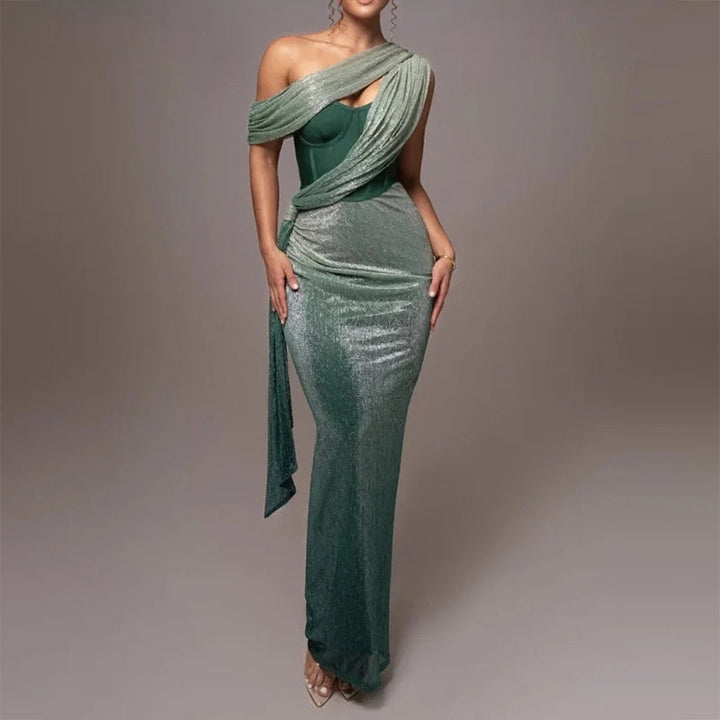 Robe Maxi Drapée Asymétrique Femme