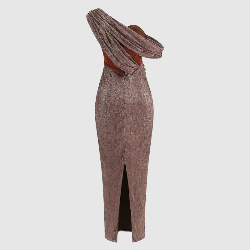 Robe Maxi Drapée Asymétrique Femme