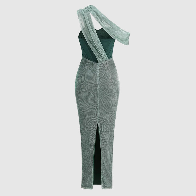 Robe Maxi Drapée Asymétrique Femme
