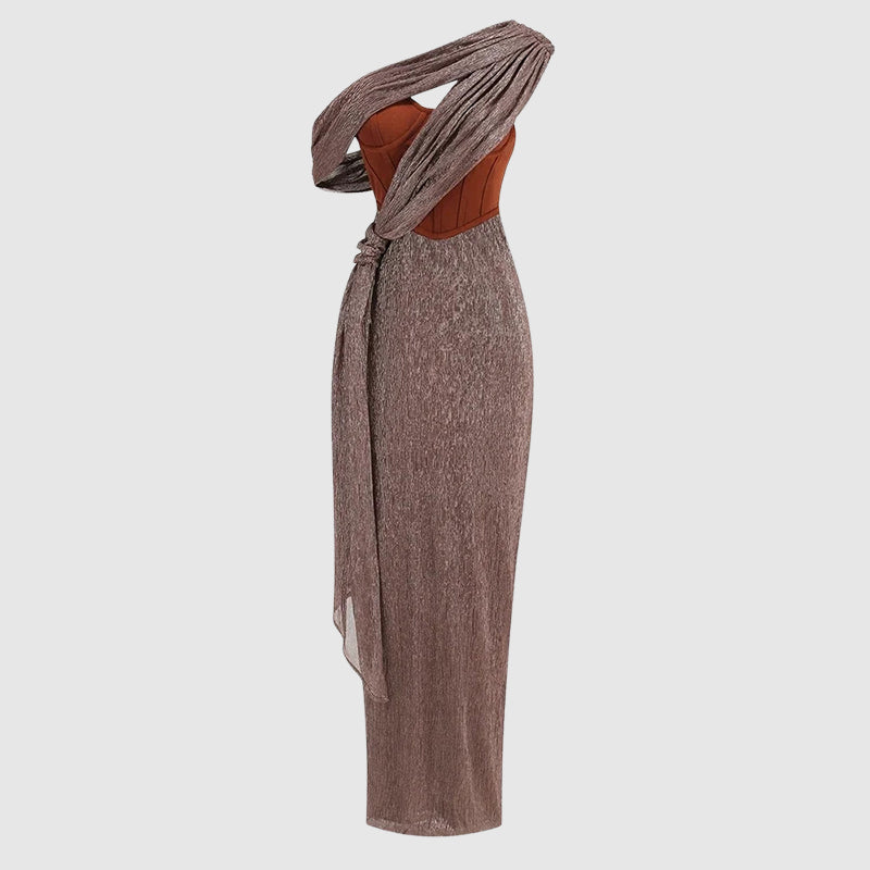 Robe Maxi Drapée Asymétrique Femme
