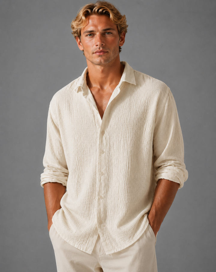 Chemise Texturée à Manches Longues Homme