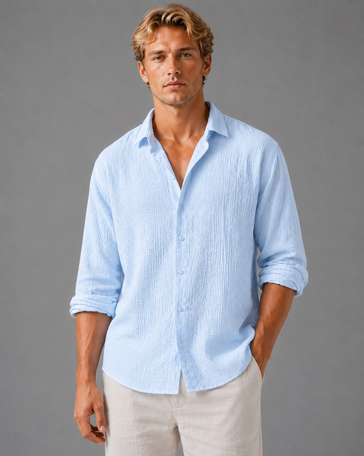 Chemise Texturée à Manches Longues Homme