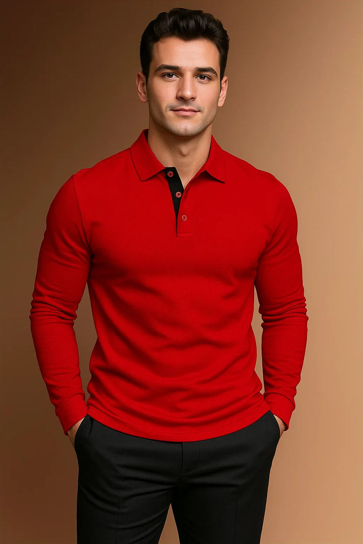 Polo Ajusté Manches Longues Homme