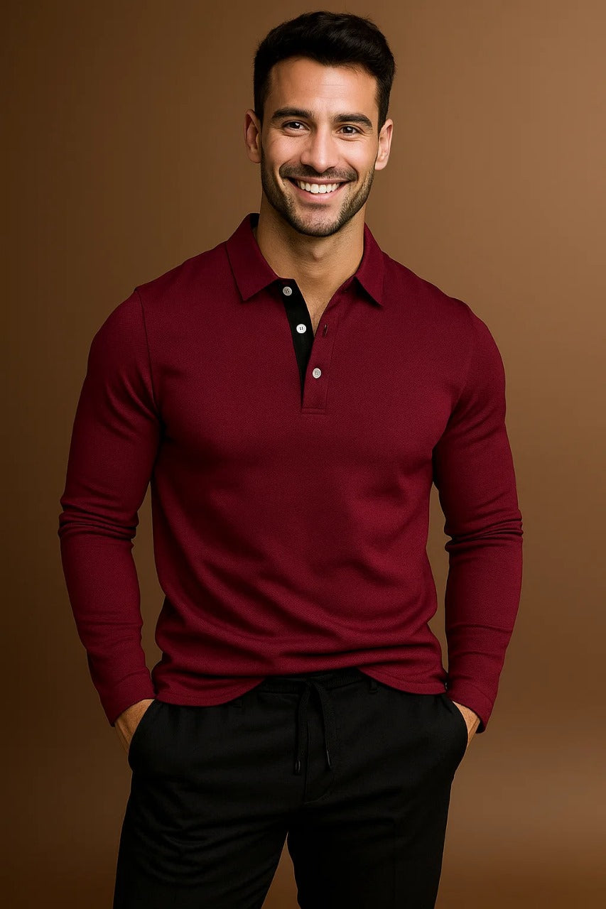 Polo Ajusté Manches Longues Homme