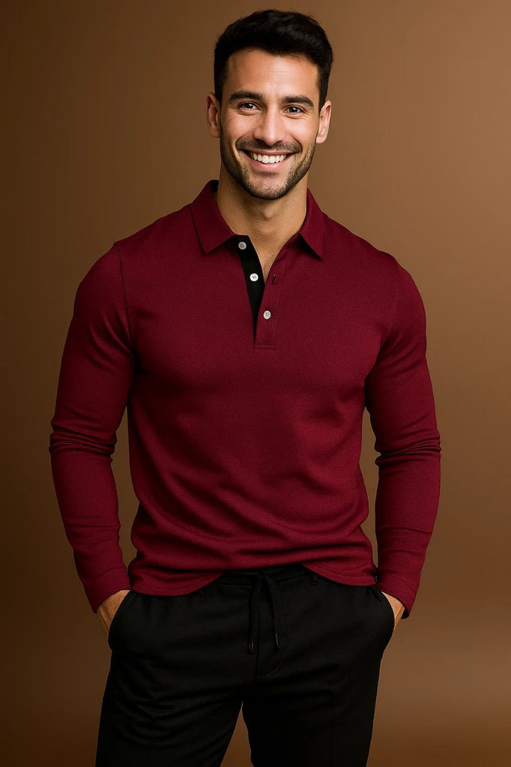 Polo Ajusté Manches Longues Homme